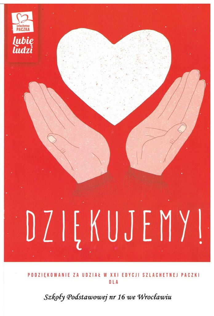 Podziękowanie za udział w akcji Szlachetna Paczka