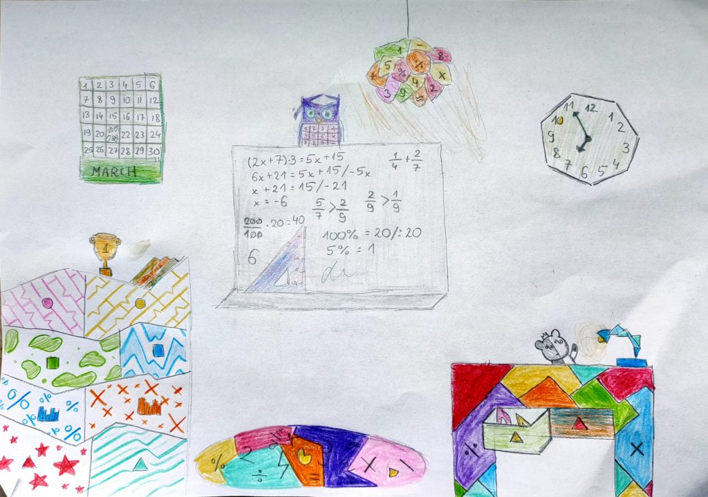Maths classroom: Projekt pracowni matematycznej stworzony przez uczennice klasy 7a podczas projektu SCHOOLED!
