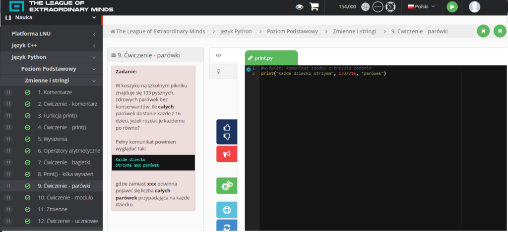 Python - Przykładowe zadanie z platformy Ligi Niezwykłych Umysłów