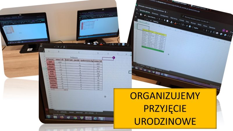 Praca uczniów klasy 8a nad kosztorysem przyjęcia urodzinowego