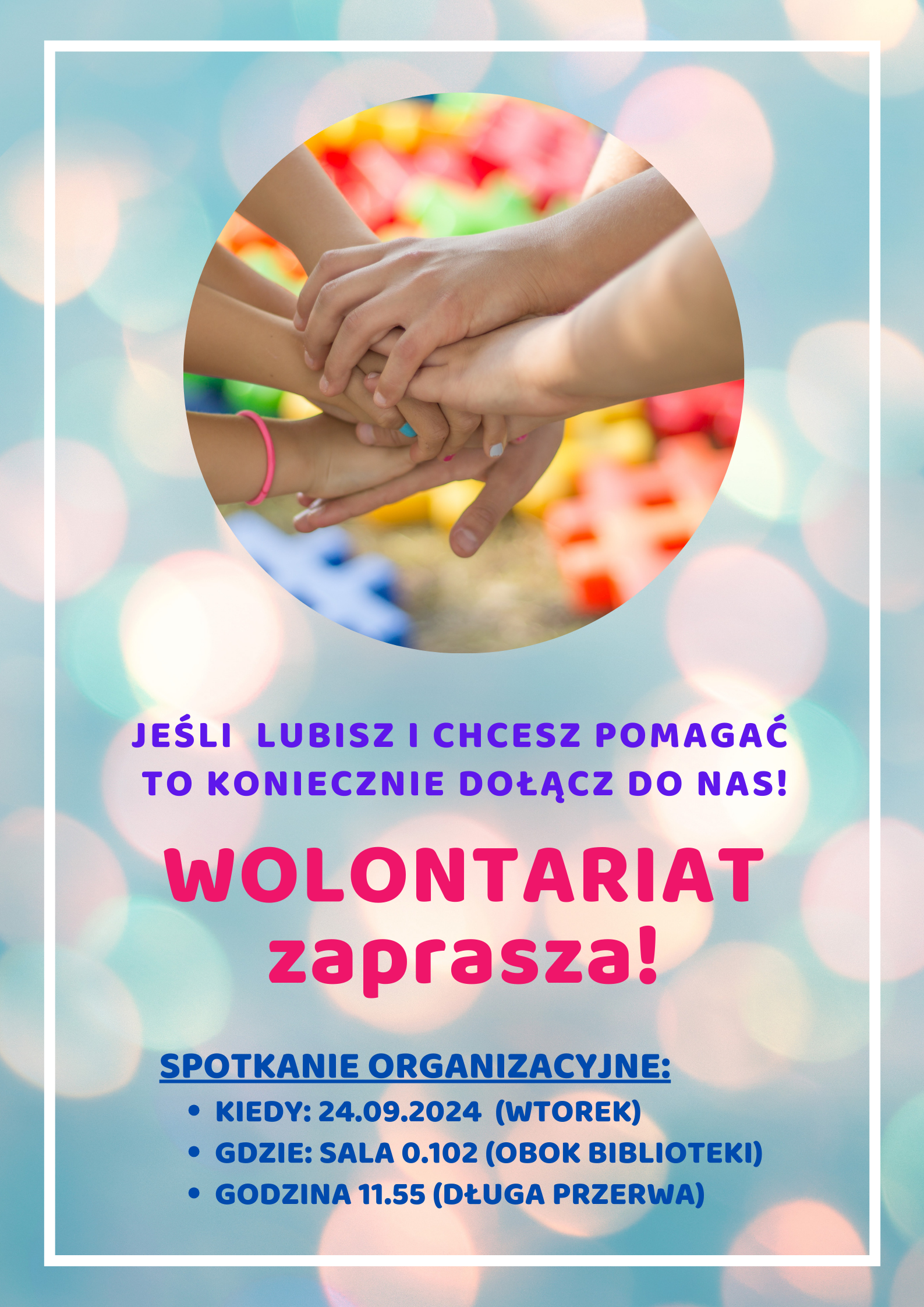 Koło Szkolnego Wolontariatu - spotkanie organizacyjnePLAKAT