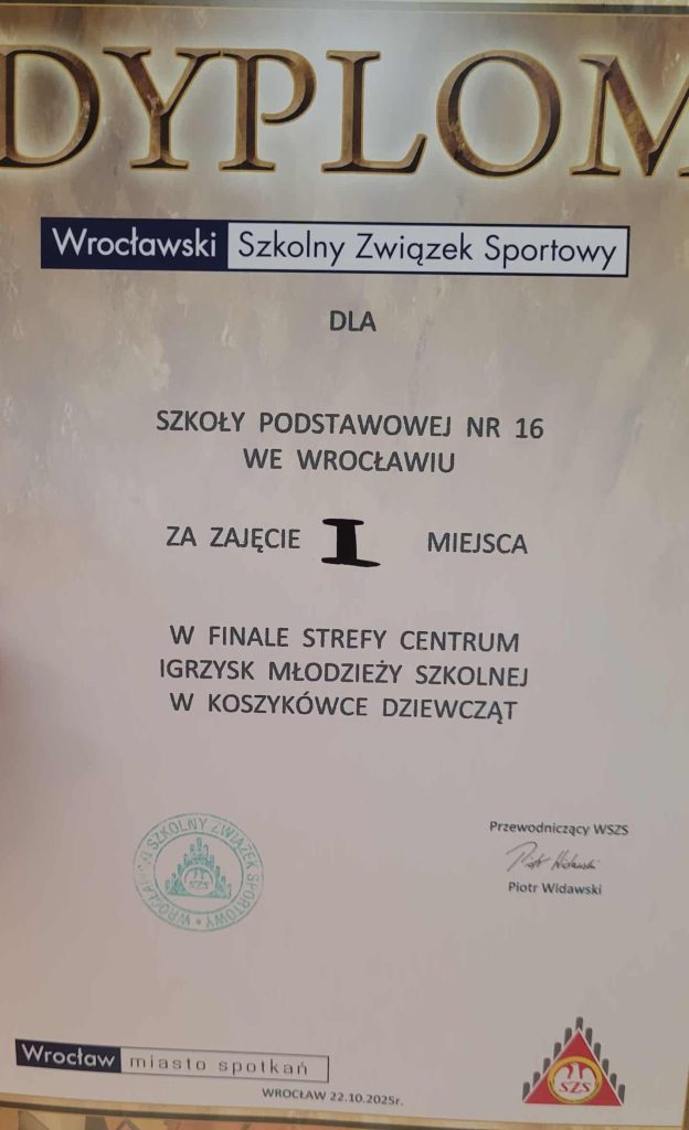 Igrzyska Młodzieży Szkolnej Koszykówki Dziewcząt Strefy Centrum - DYPLOM